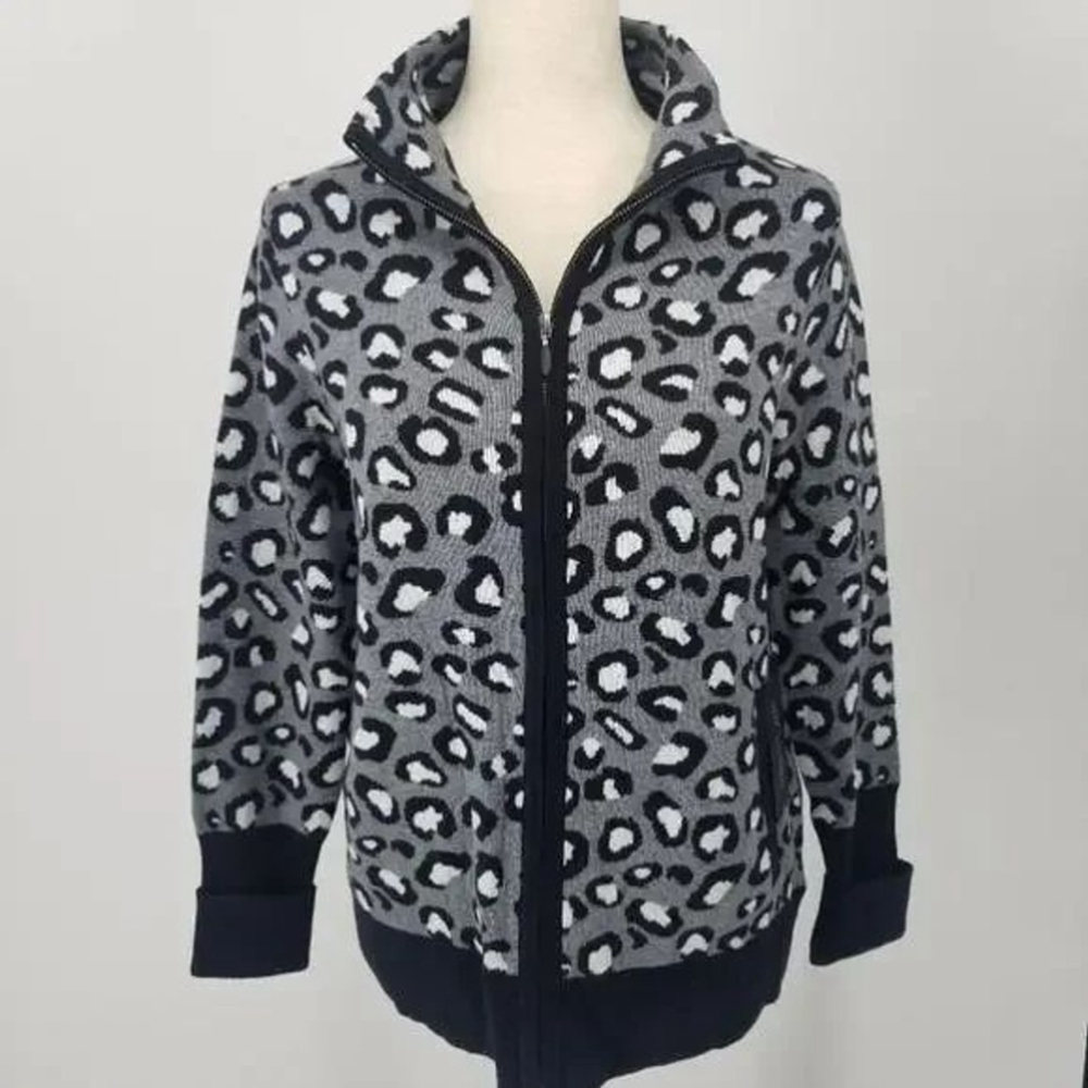 Rachel Zoe Full Zip Gray Leopard Cardigan Size Medium NWT